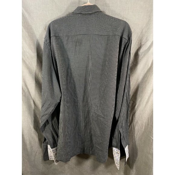 Dress Code‎ Button Up Shirt Adult Large Black Grey Striped Contrast Cuff Mens. - Picture 5 of 8